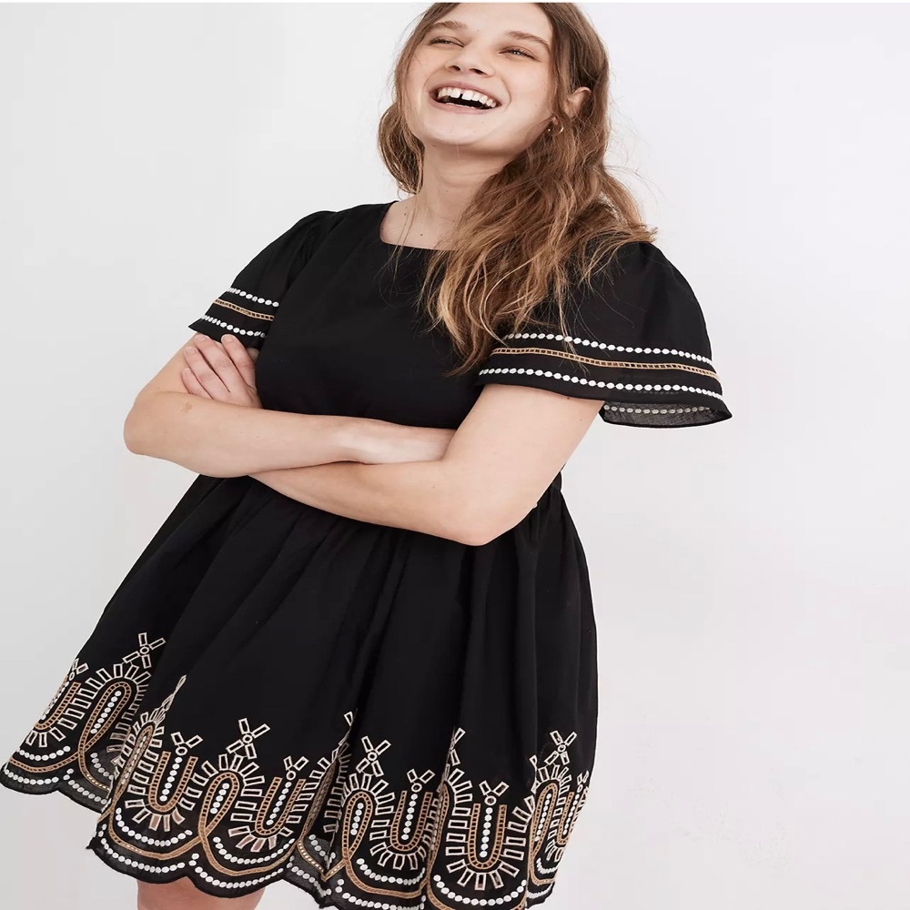 NWT Madewell Embroidered Eyelet Puff-Sleeve Mini Dress